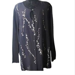 Expose Vintage Blouse With Metallic Floral Print Size 22 Navy Blue/Black